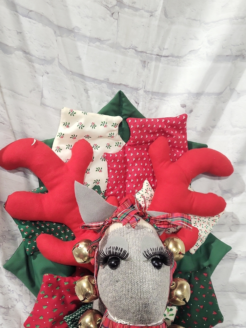Handmade Holiday Reindeer Wreath - Red & Green - Picture 3 of 5
